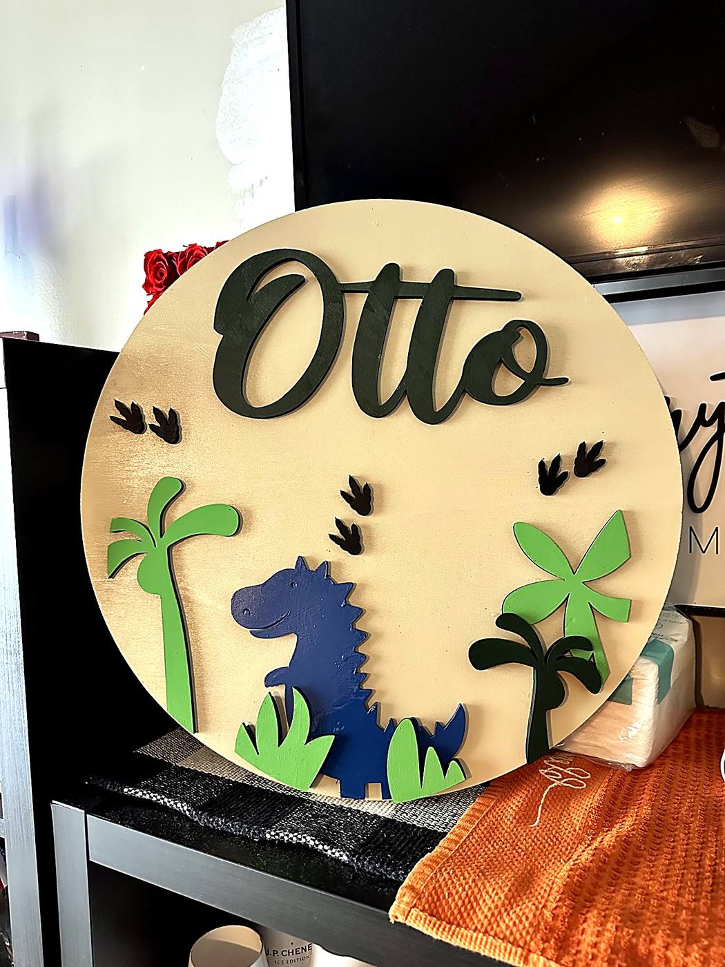 Dinosaur sign personalized with the name Otto for a child's room