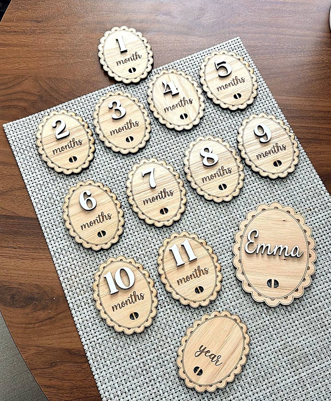 Personalized baby milestone discs, Emma