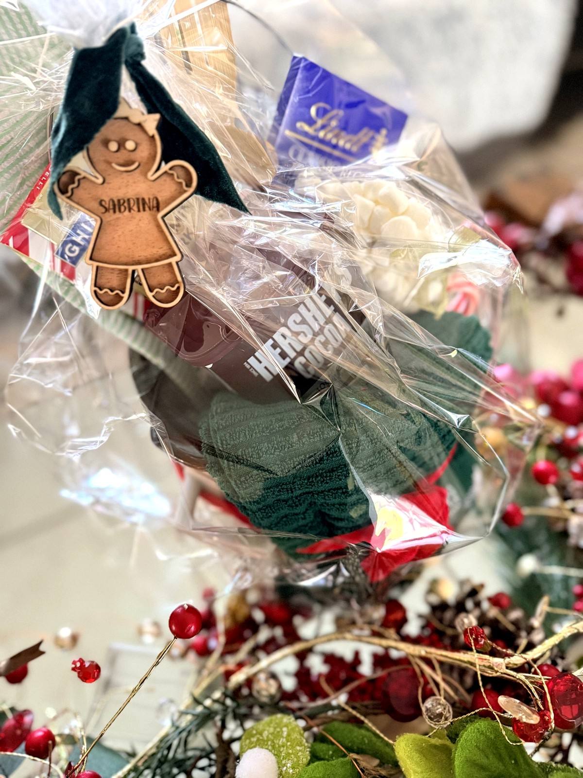 Personalized gift basket with a Sabrina tag