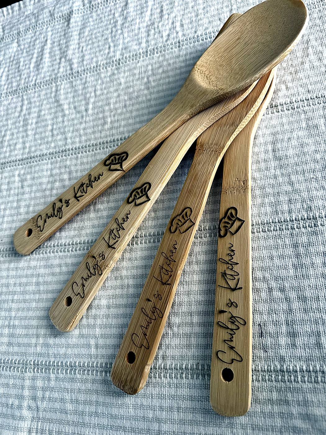 Personalized engraved bamboo kitchen utensils